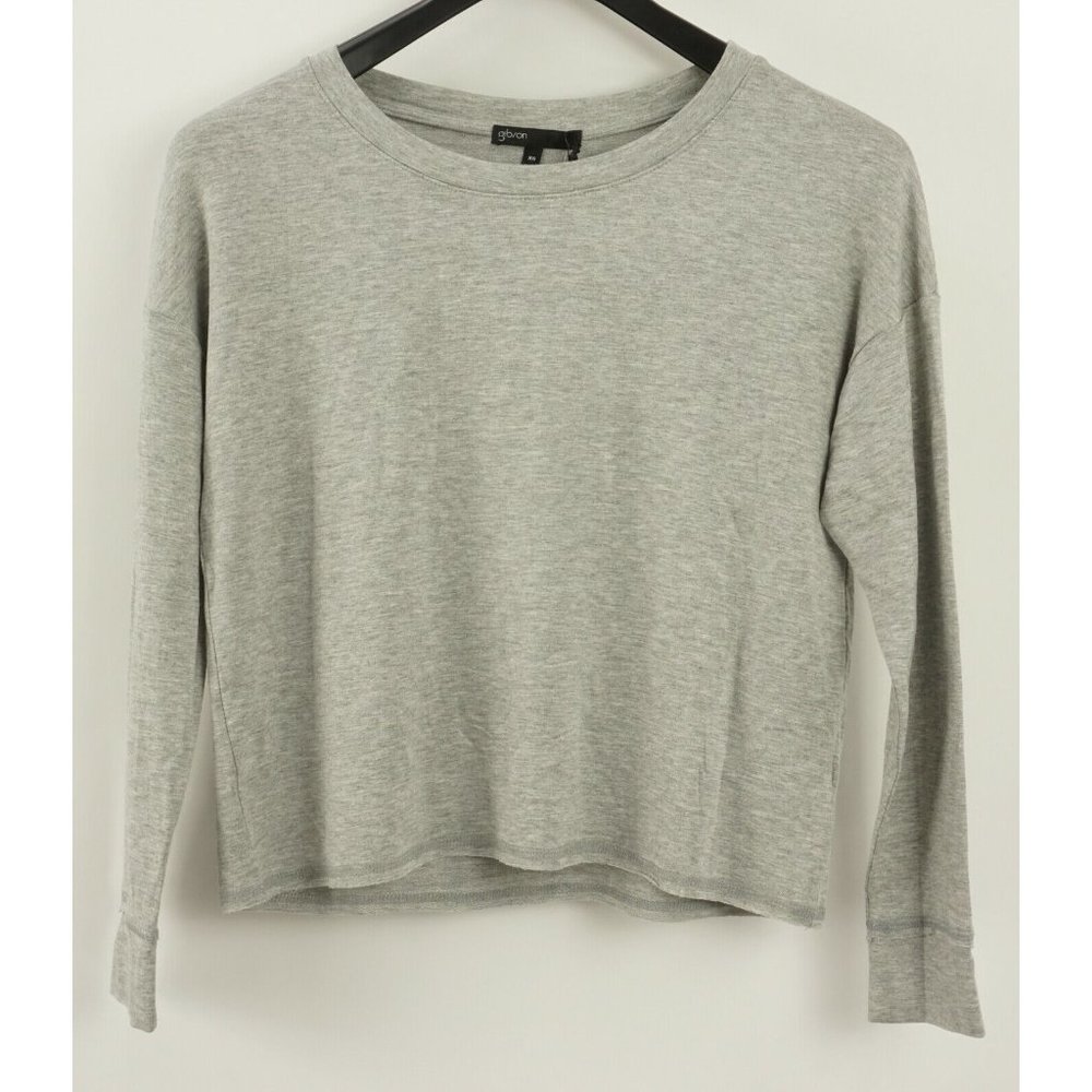 New‎ Gibson Women's XS Long Sleeve Light Grey Heather Terry Lined Crewneck Top